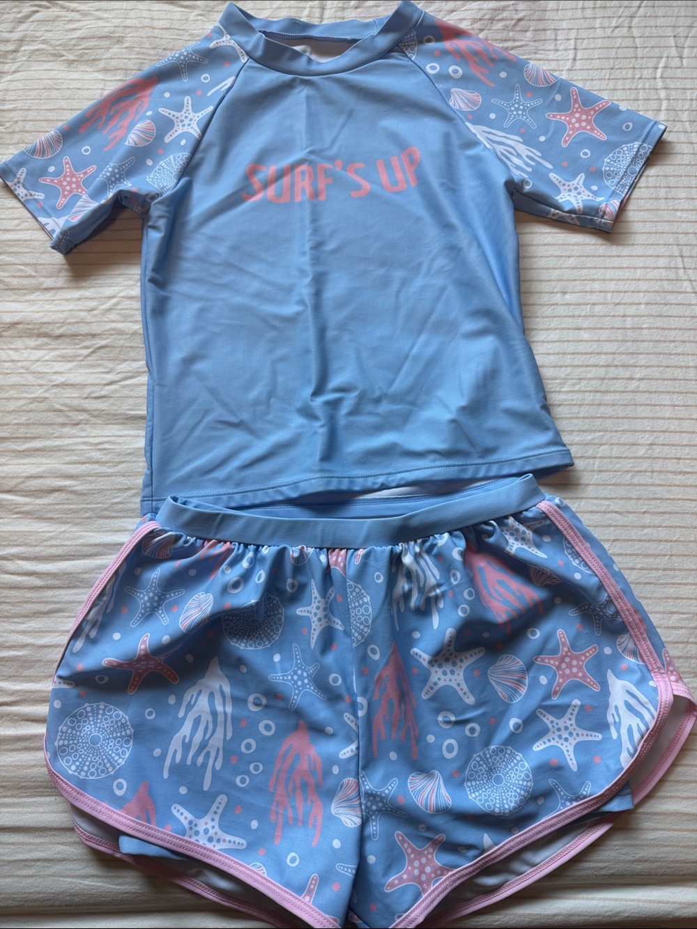 Kids Light Blue 'Surf's Up' Rash Guard Set with Sea Life Print